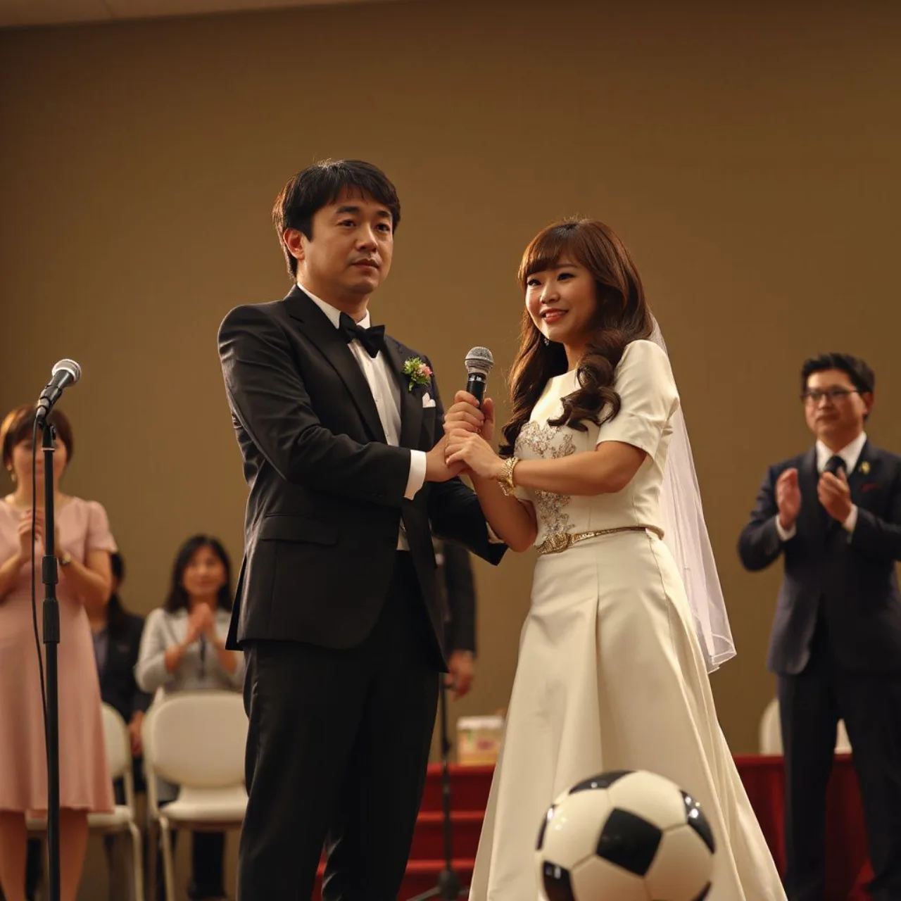 Haruka Fukuhara sorrindo ao lado de Takefusa Kubo, que veste a camisa da seleção japonesa