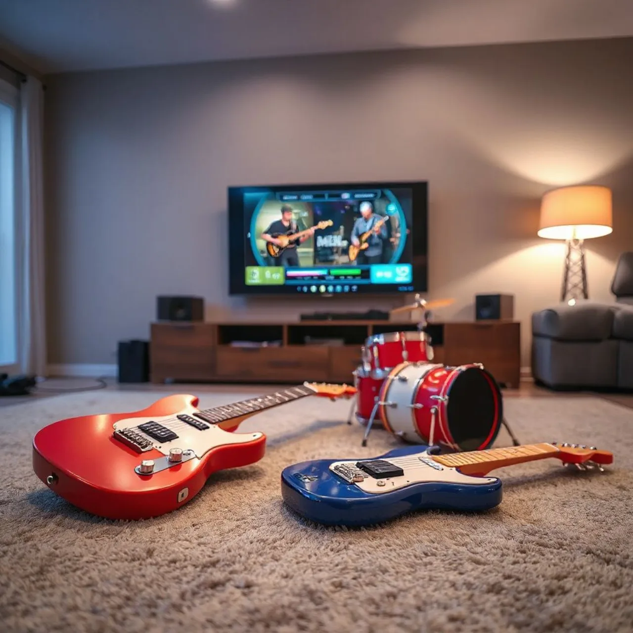 Capa do Stage Tour exibindo o logo do jogo ao lado de um controle de guitarra de plástico conectado ao PS5