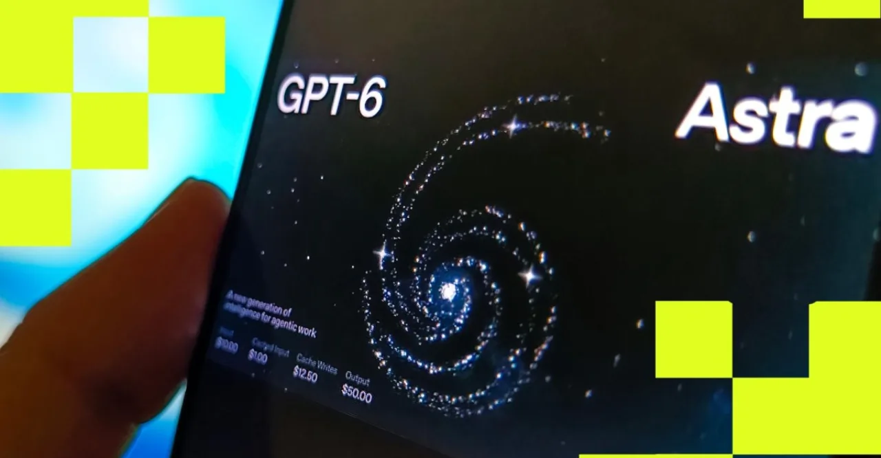 Jovem faz agachamento com smartwatch exibindo gráficos de IA, ao lado de garrafa d'água e laptop aberto