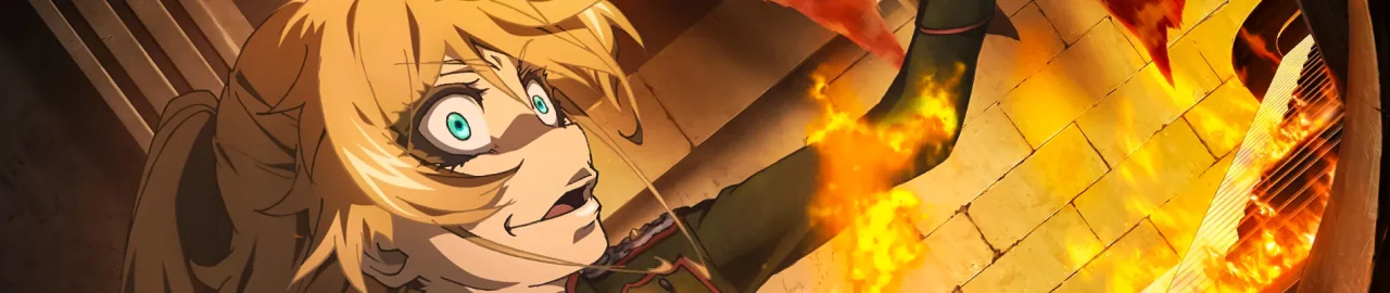 Jovem em roupa de treino, segurando um controle de videogame, com poster de “Saga of Tanya the Evil II” ao fundo