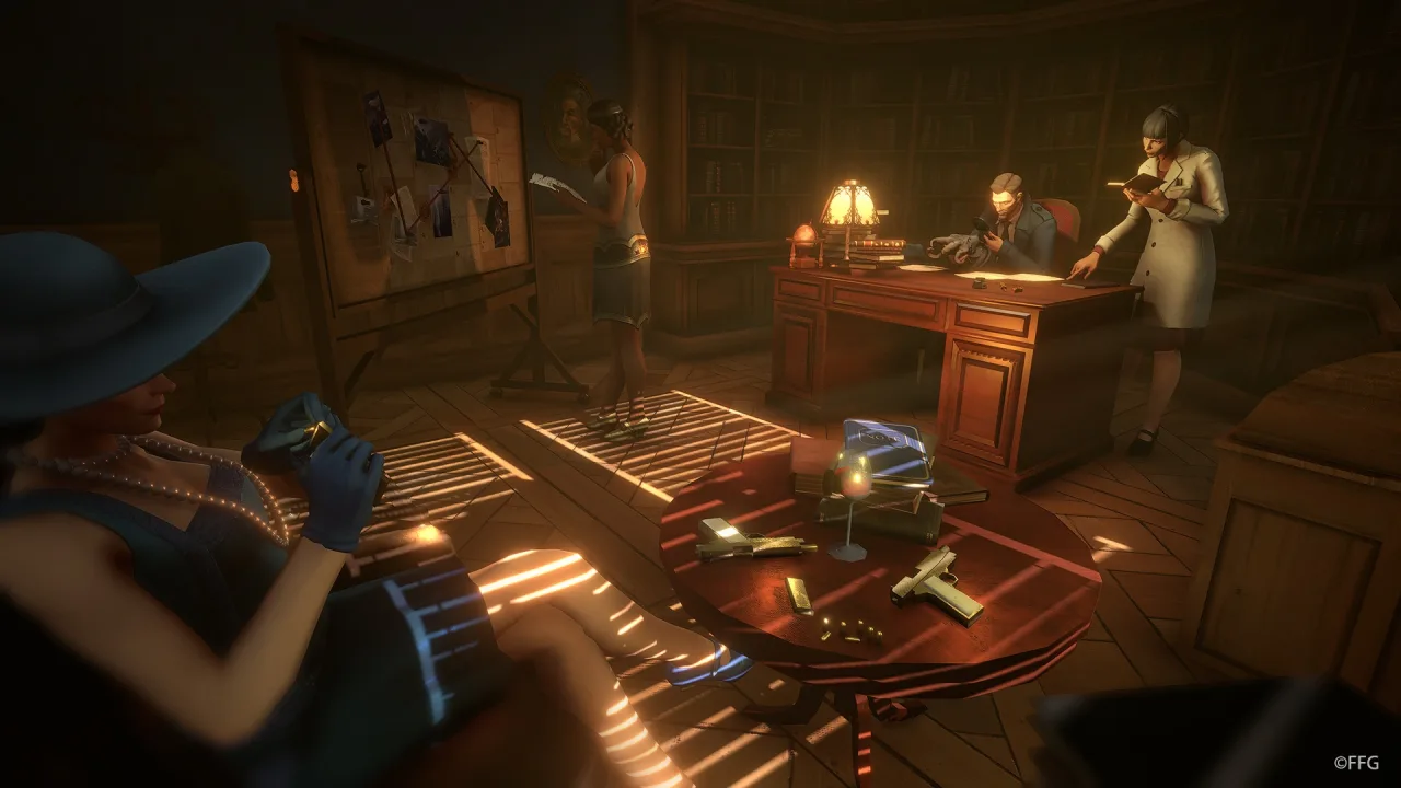 Pessoa jogando videogame com controle em mãos, cercada por action figures de Tomb Raider e O Senhor dos Anéis