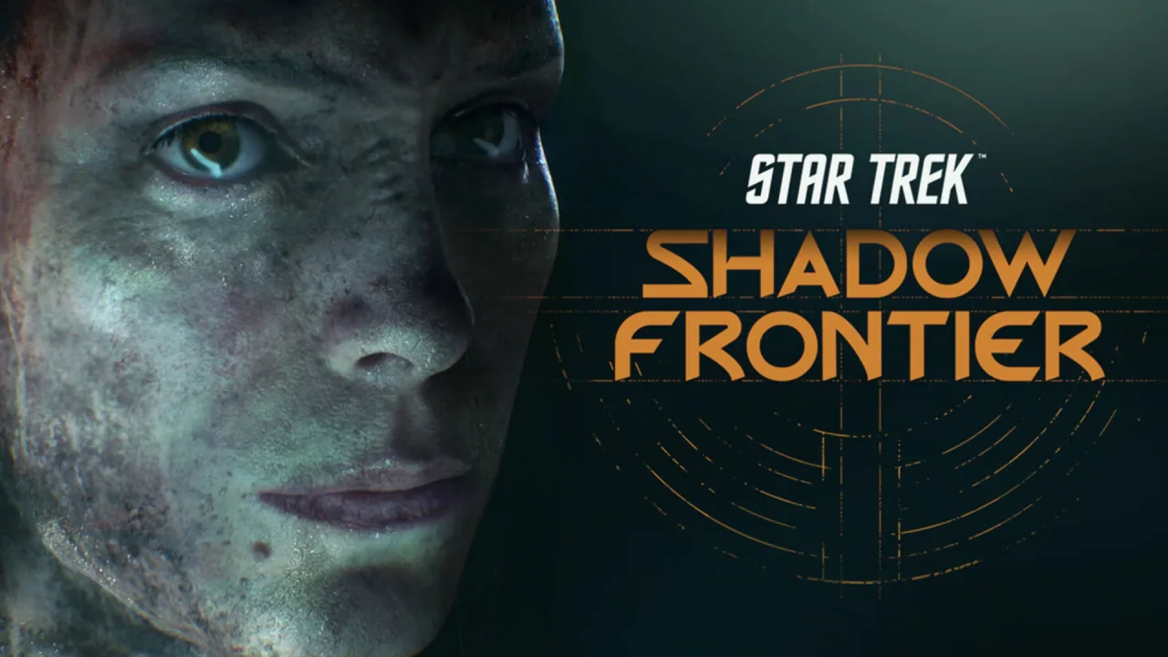 Mulher em traje de treino futurista faz prancha enquanto holograma da nave Star Trek brilha ao fundo