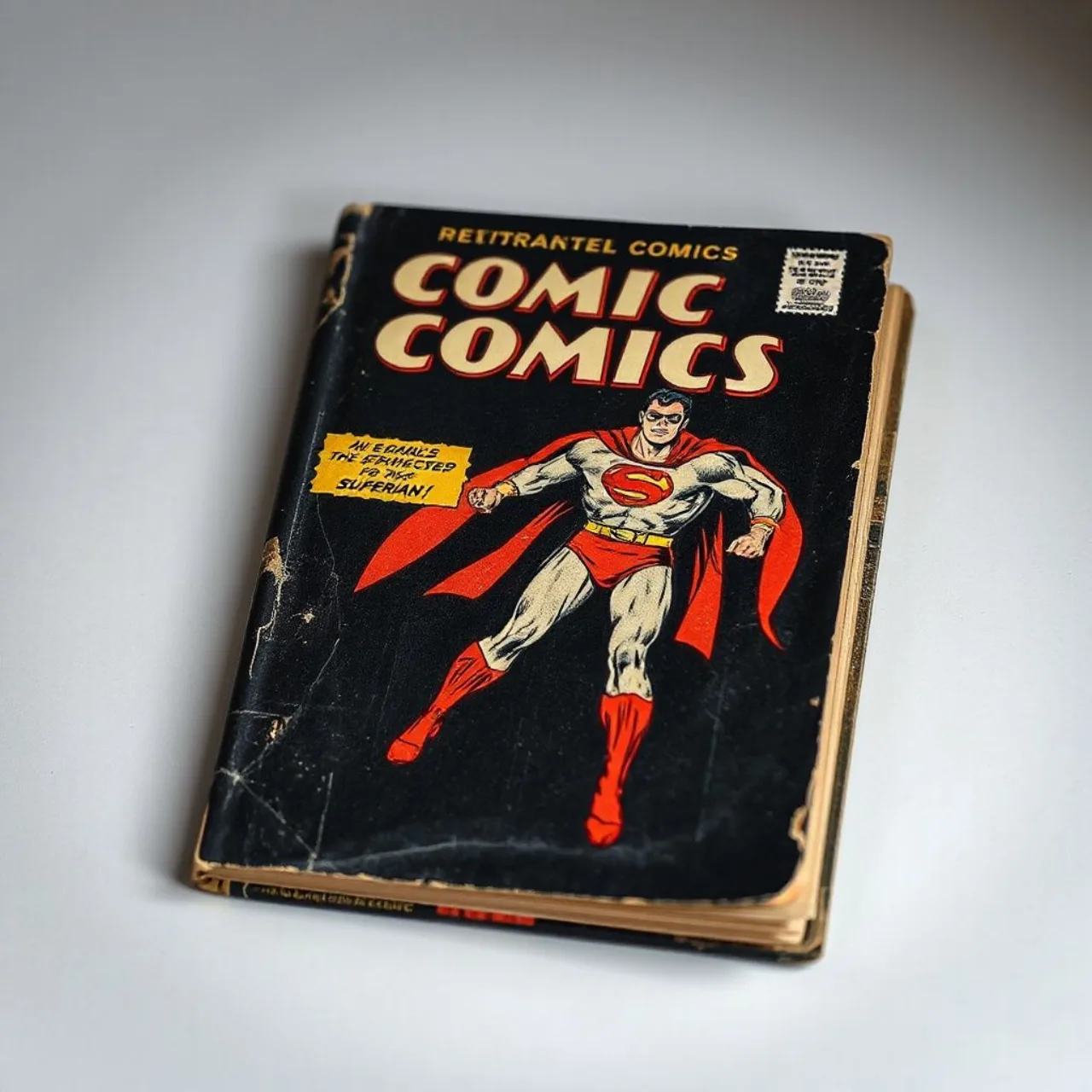 Capa original de Batman #9 (1940) com o logotipo clássico e arte de Batman em capa, sobre uma mesa de leilão