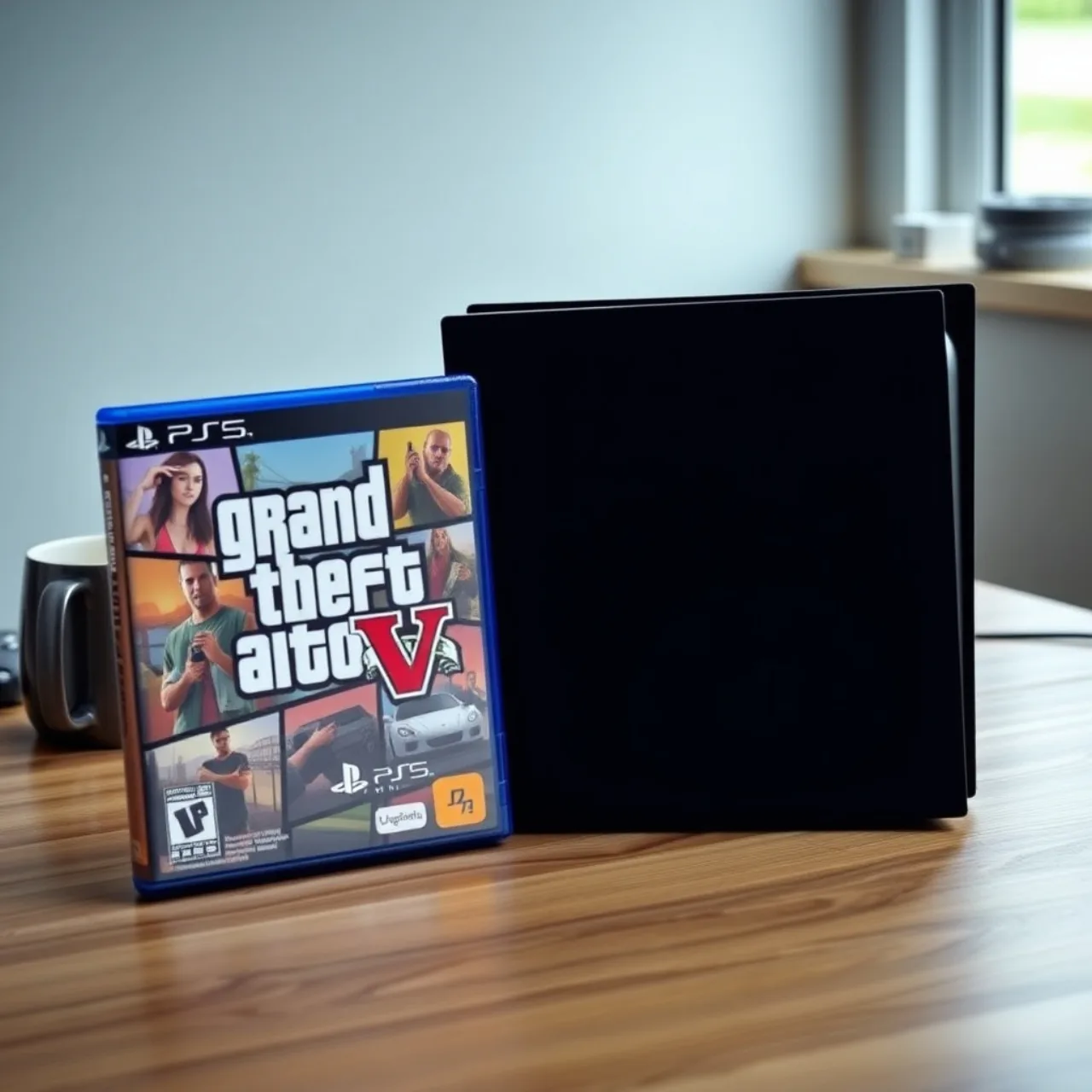 Um jovem atleta corre na esteira, segurando o controle do PS5 e exibindo a capa de GTA 6 na TV ao fundo