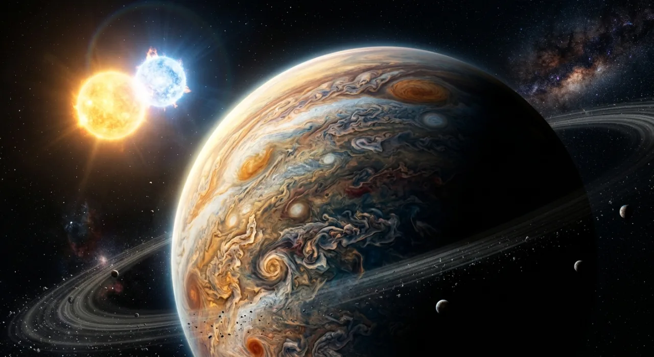Pessoa praticando ioga ao ar livre com um tapete e garrafa de água sob um céu estrelado que remete ao cosmos