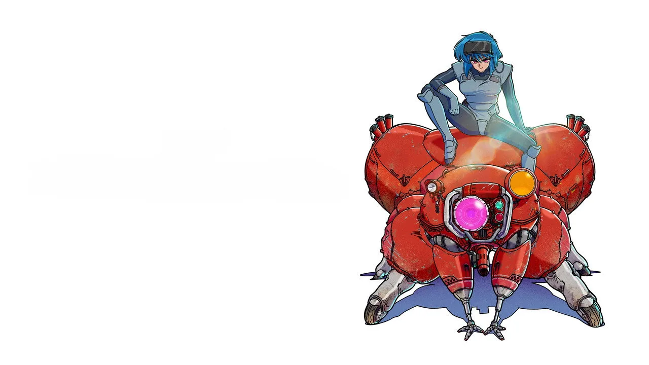 Jovem em roupa de treino, segurando tablet exibindo Ghost in the Shell, ao lado de halteres e garrafa de água