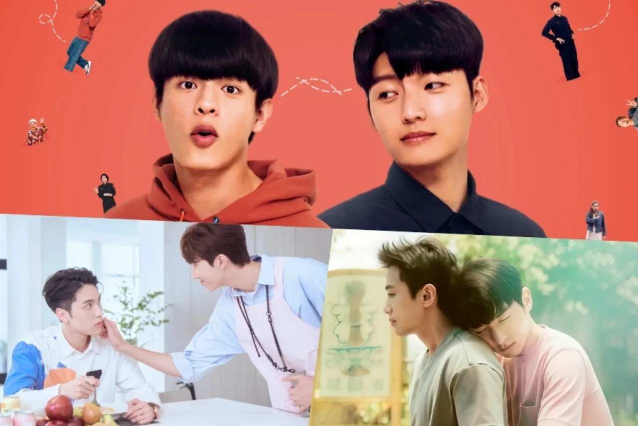 Capa mostra cinco pares de protagonistas de BL dramas, com olhares trocados e cores pastel, lembrando Connecting To You