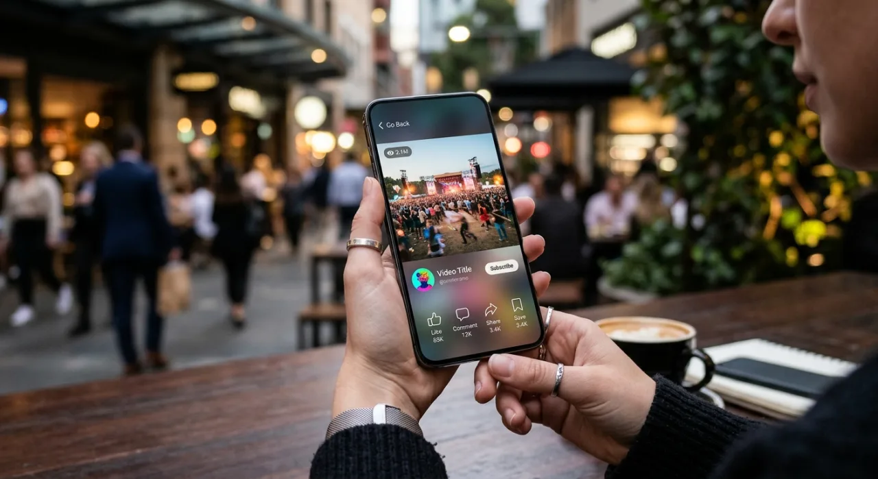 Tela de smartphone exibindo o novo formato horizontal de vídeos do Instagram, com o logo da app e barra de reprodução