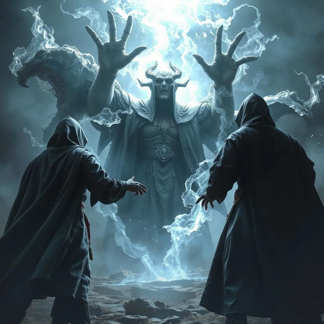 Stephen Strange, vestindo o manto de Feiticeiro Supremo, paira sobre um portal cósmico iluminado pelo símbolo de Asgard