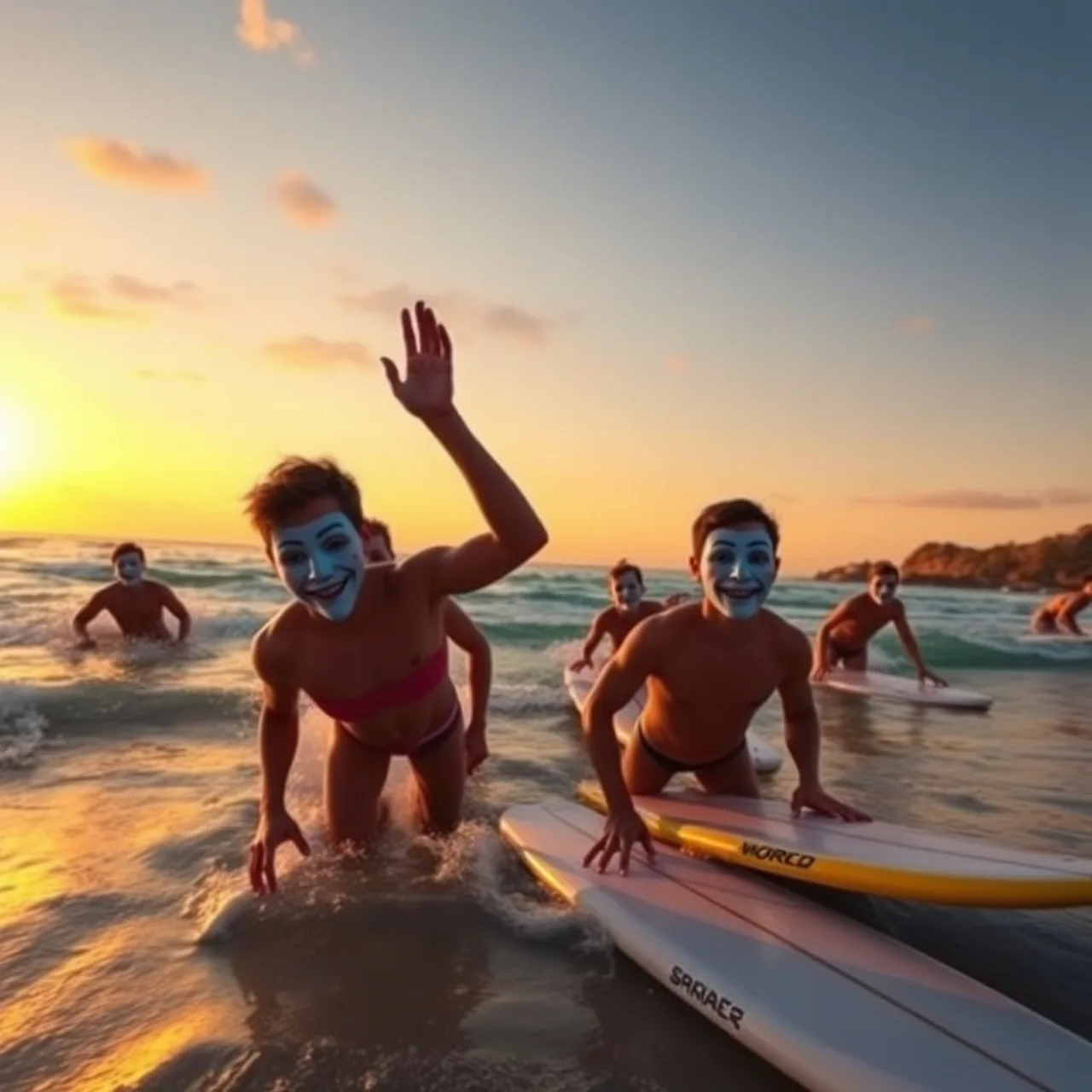 Pessoas praticando natação ou mergulho em praias
