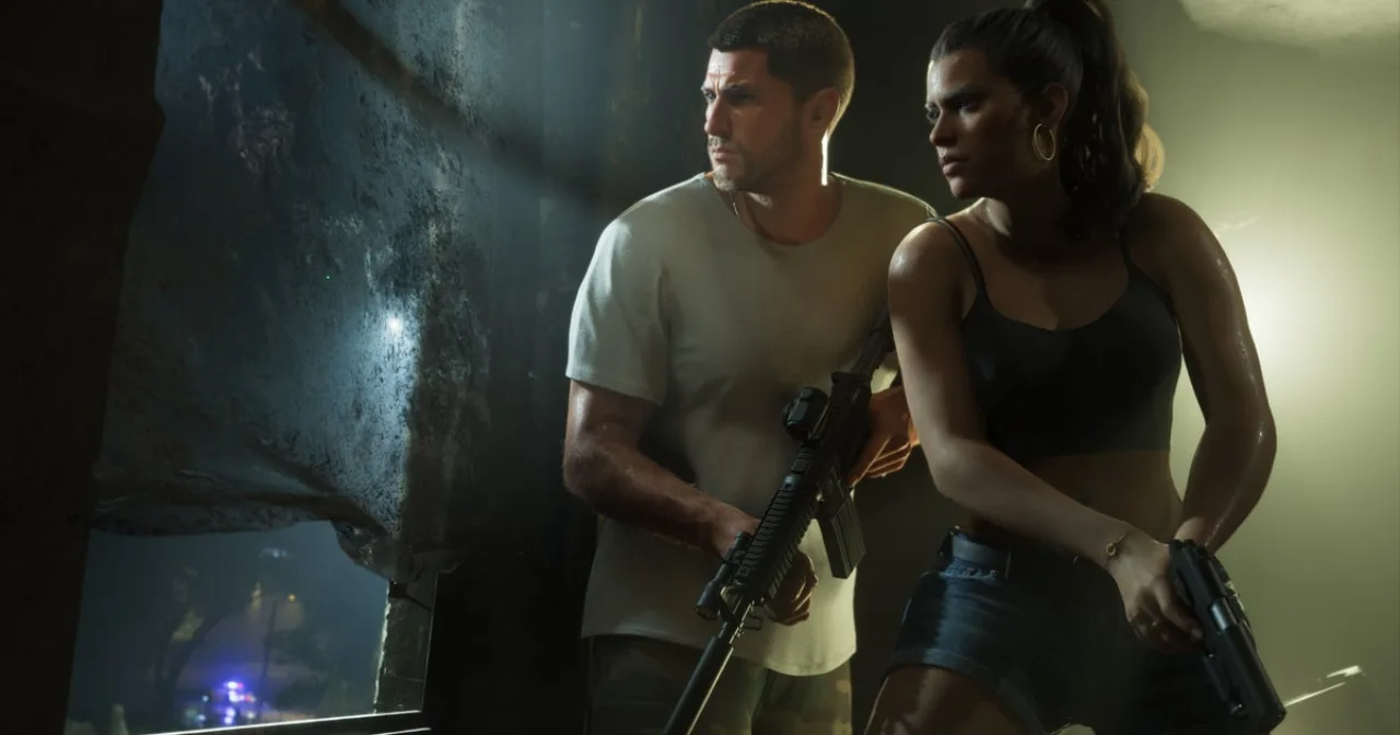 Logotipo da Rockstar Games ao lado de um martelo de juiz, sugerindo o hearing sobre demissões de GTA VI