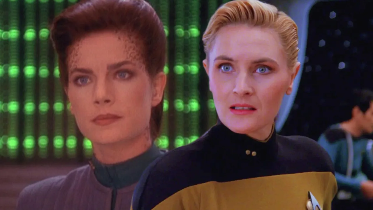 Um jovem em traje de treino inspirado em Star Trek, segurando halteres prateados ao lado de um pôster da USS Enterprise