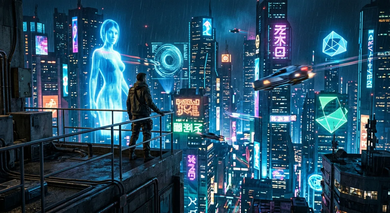 Jovem em leggings neon corre na esteira, segurando garrafa de água com rótulo de Ghost in the Shell