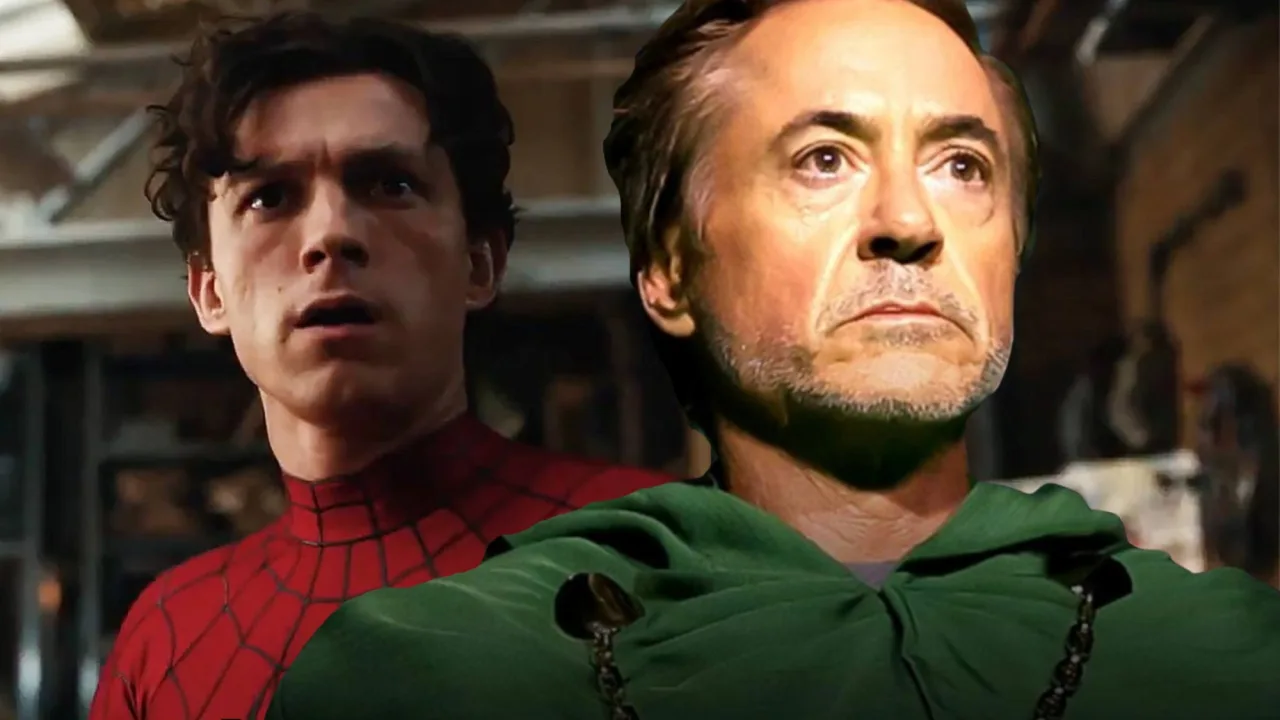 Homem fazendo flexão segurando capa do Spider-Man ao lado de um livro de Doctor Doom