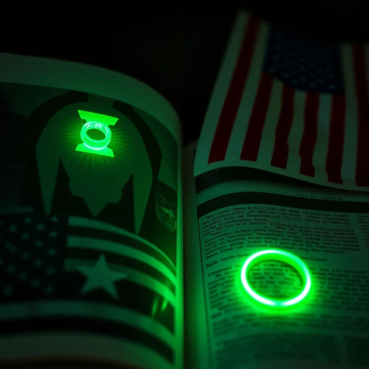 Kyle Rayner em traje verde ao lado do Uncle Sam, ambos segurando lanternas, com o símbolo da Lanterna Verde ao fundo