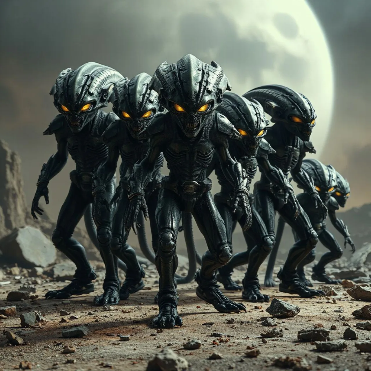 General Zod lidera um grupo de vilões kryptonianos ao lado de Ursa, Faora, Non e o Eradicator, com a Terra ao fundo