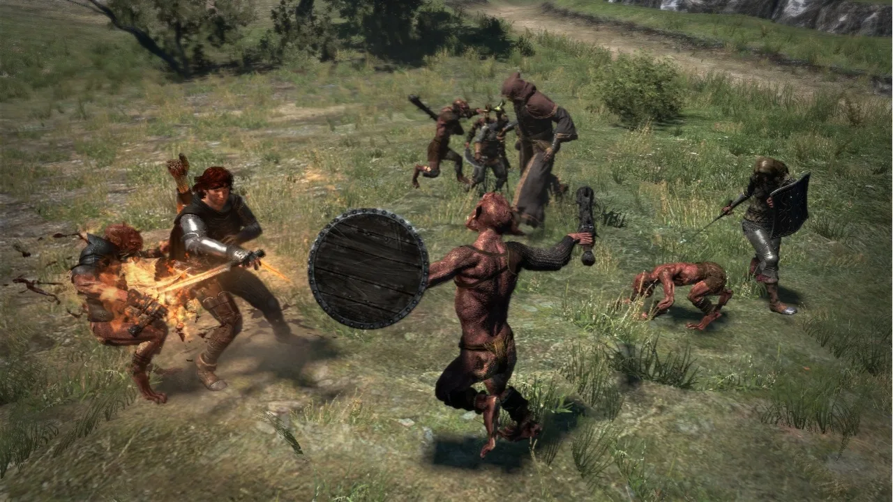 Jogador concentrado levanta halteres enquanto observa tela do Dragon's Dogma 2 em modo Hard