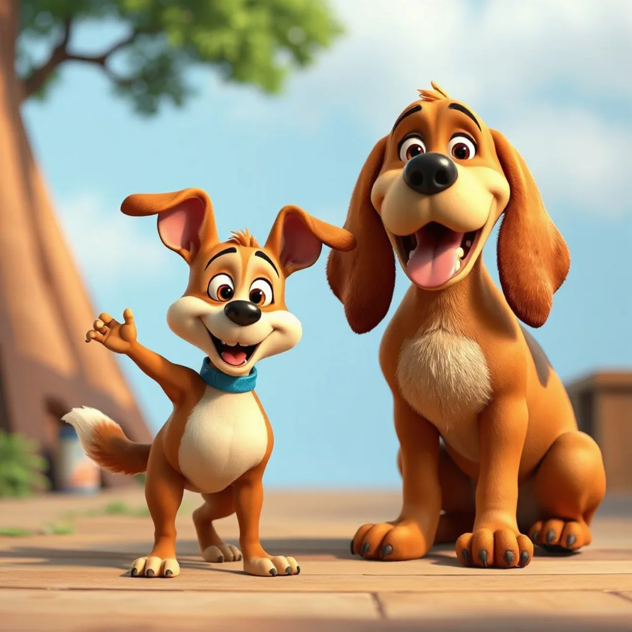 Scrappy-Doo, o filhote corajoso, aparece ao lado de Scooby e da turma, segurando um osso em estilo cartoon clássico