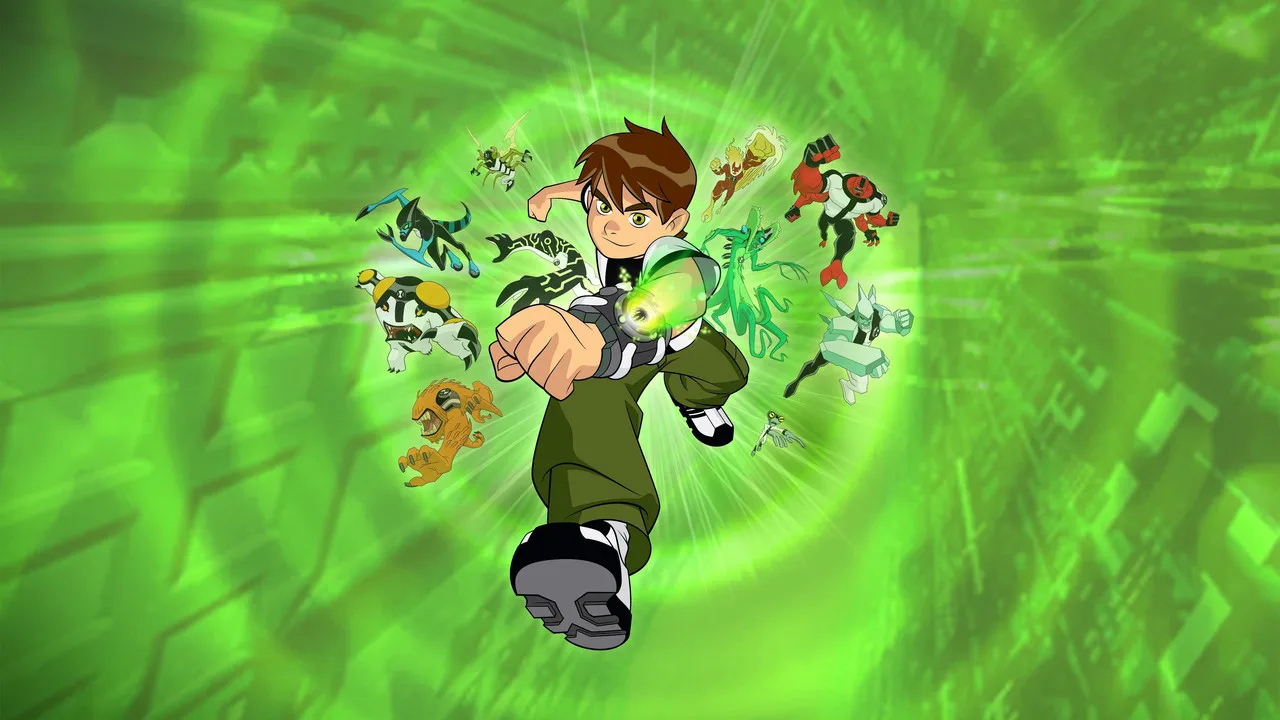 Mão com smartwatch verde segura Ben 10 #1 sobre um tapete de yoga, cercada por halteres e uma maçã verde suculenta