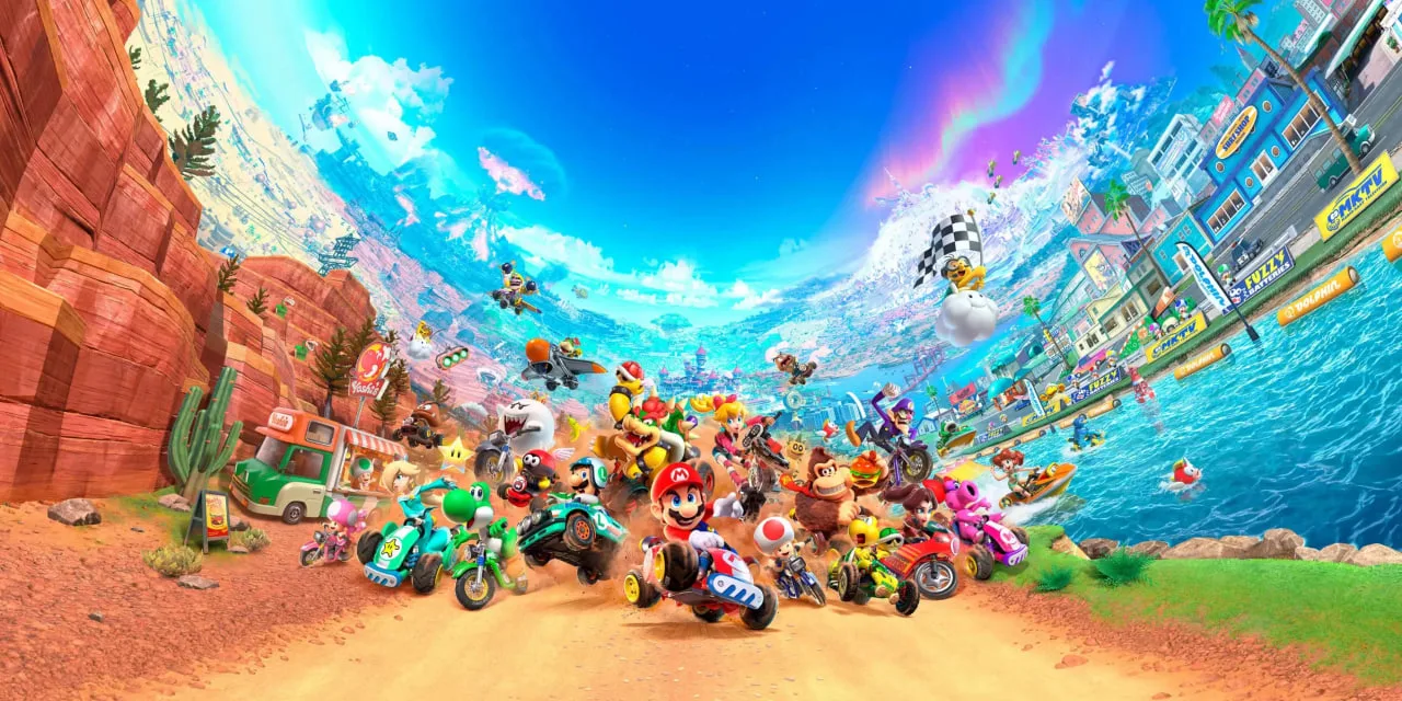 Pessoa correndo em uma esteira enquanto usa fones de ouvido e segura um smartphone com a interface do Nintendo Music