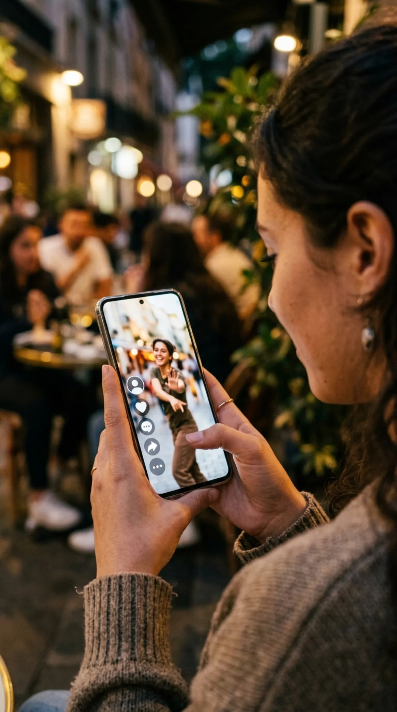 Jovem em roupa de academia segurando smartphone, assistindo vídeo em tela cheia enquanto faz agachamento