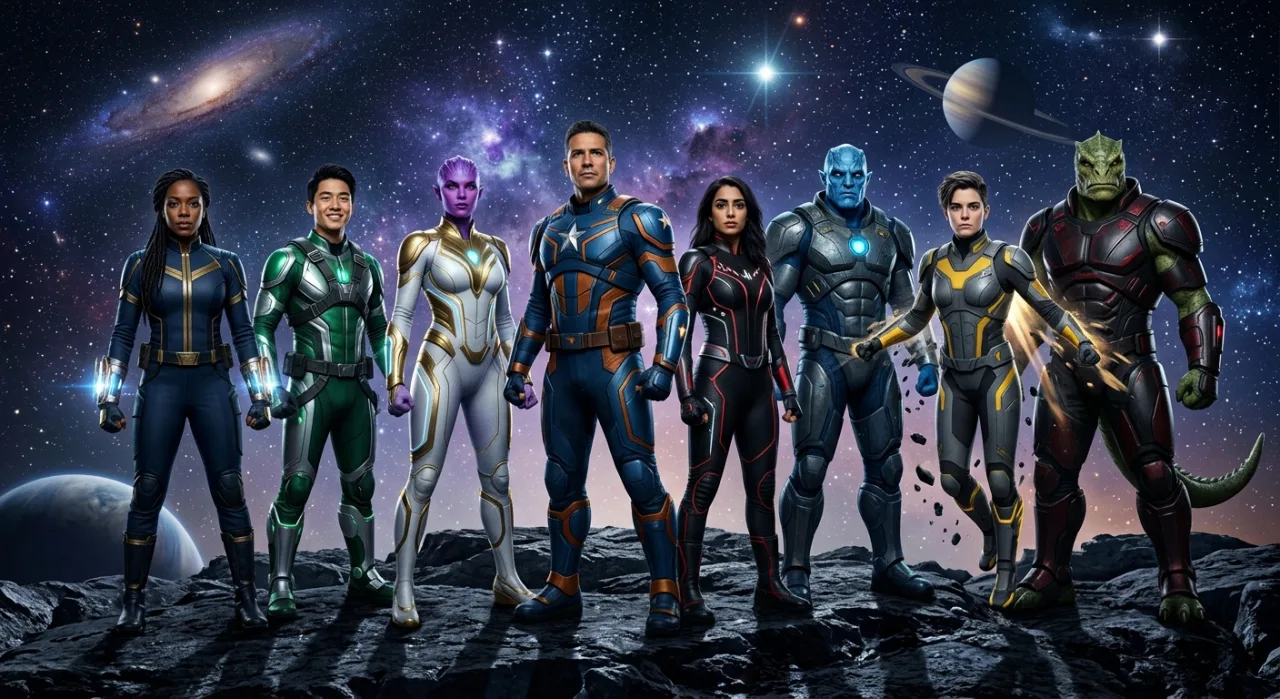 Jovem musculoso vestindo camiseta estampada com Silver Surfer, segurando halteres e garrafa de água com brilho cósmico