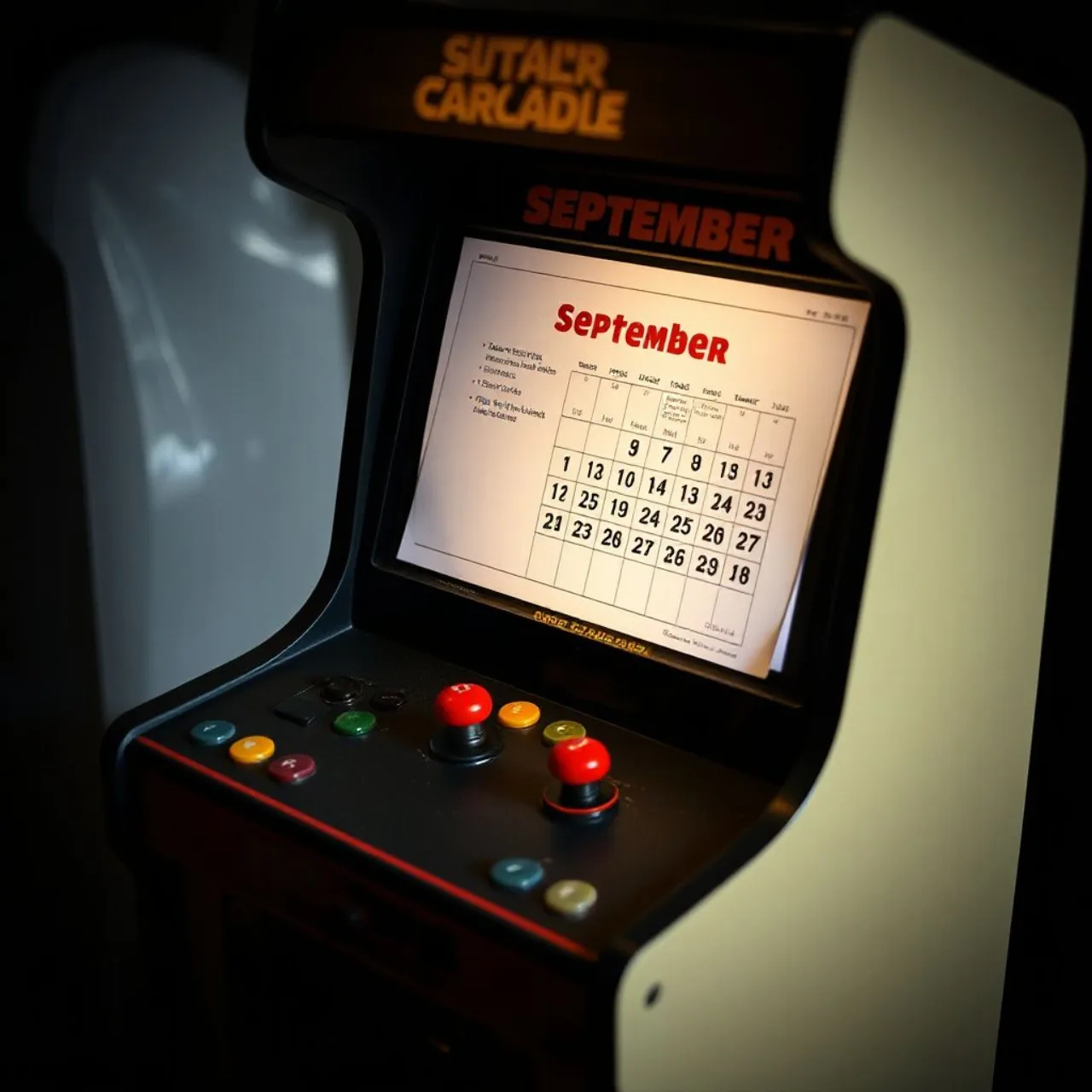 Console Neo Geo AES+ preto com logo iluminado, controle e cartucho ao lado sobre fundo escuro