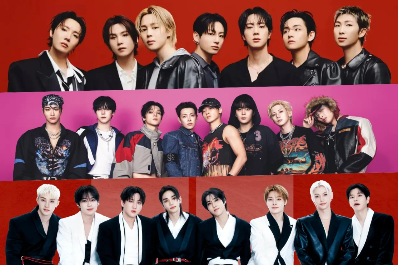 BTS posando juntos, com fundo de gráfico de barras mostrando o número 1 no ranking de reputação
