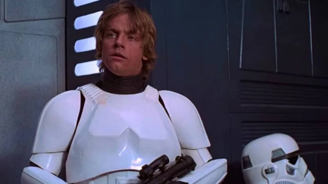 Pôster vintage de Star Wars com logo branco sobre fundo preto em estilo dos anos 1970