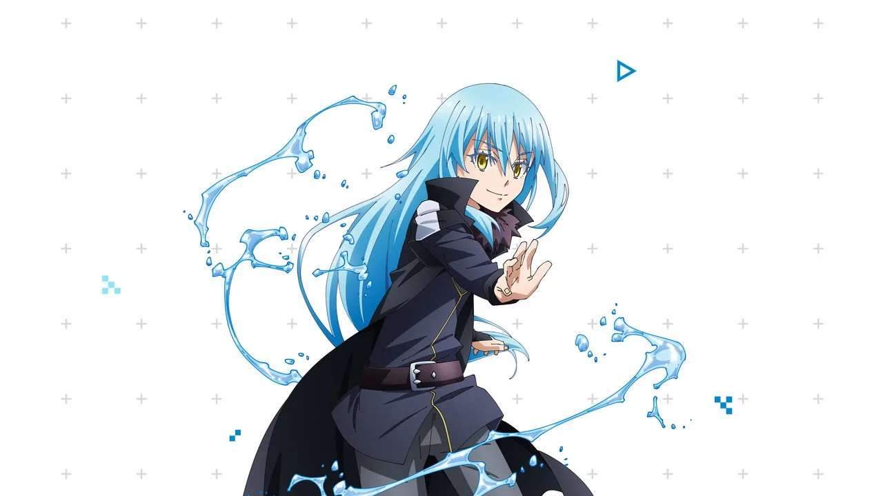 Um jovem de moletom faz flexão em frente à TV, com o poster de “That Time I Got Reincarnated as a Slime” ao fundo