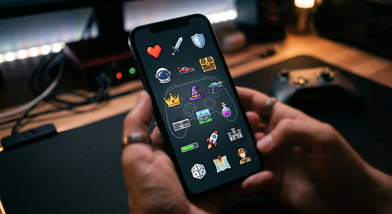 Jovem em roupa de academia segurando smartphone com o app Nintendo Today! aberto, ao lado de halteres e garrafa d'água