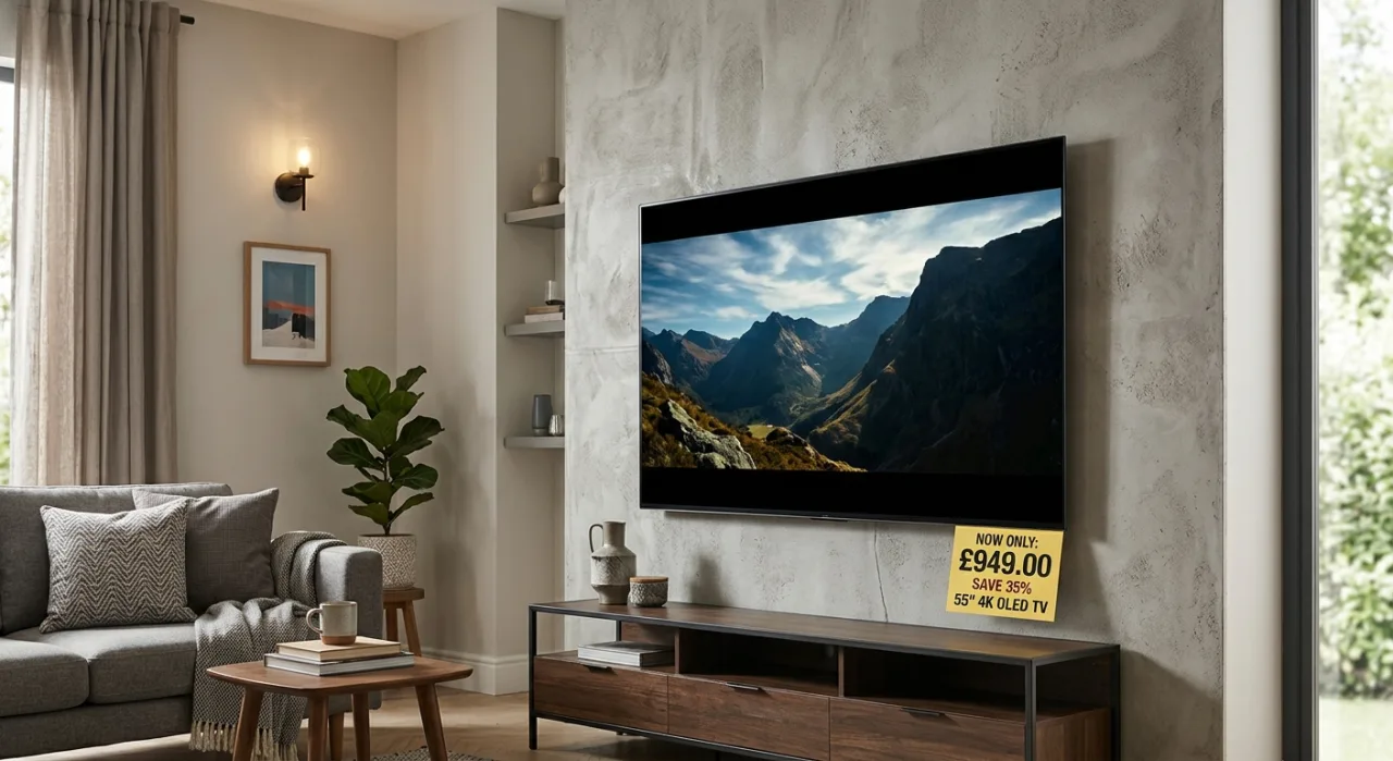 TV OLED LG C6 preta em destaque, com selo de desconto de US$ 400 e banner da Black Friday ao fundo