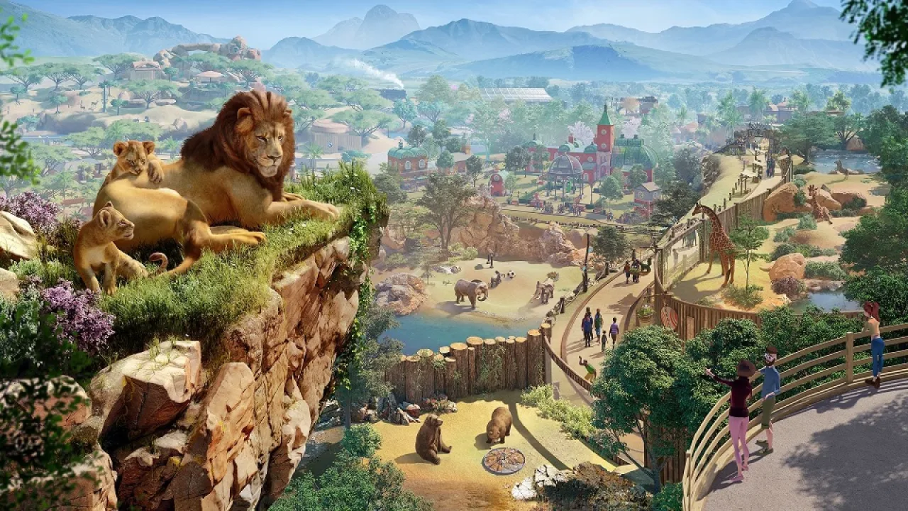 Pessoa observando um grande aquário com golfinhos e corais tropicais em um ambiente de zoológico moderno e iluminado
