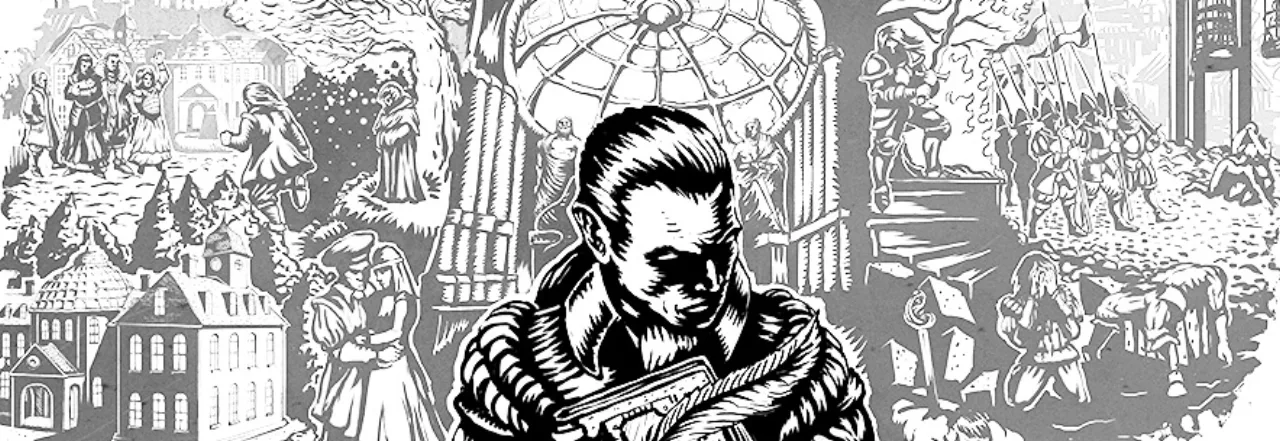 Steam Deck aberto mostrando a tela inicial do RPG “The Life and Suffering of Sir Brante” com personagens medievais em pose heroica