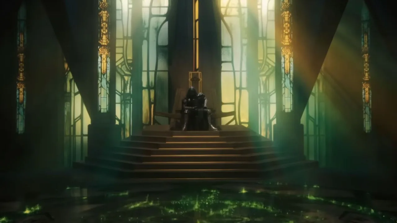 Quarto sombrio de Ultron com um painel neon mostrando 'Countdown to Doomsday