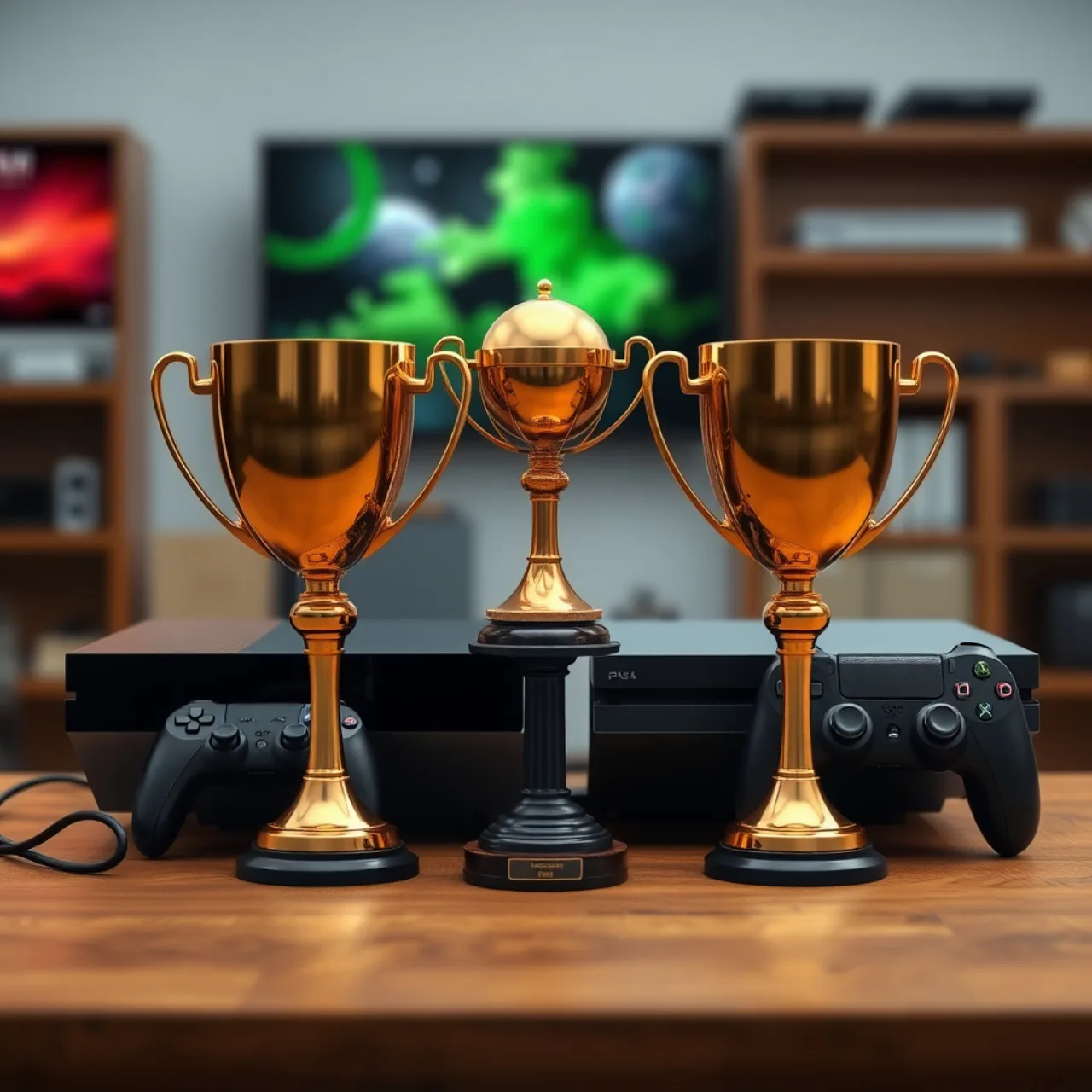 Um jogador concentrado segura o controle do Xbox enquanto exibe um troféu Platinum brilhante ao lado