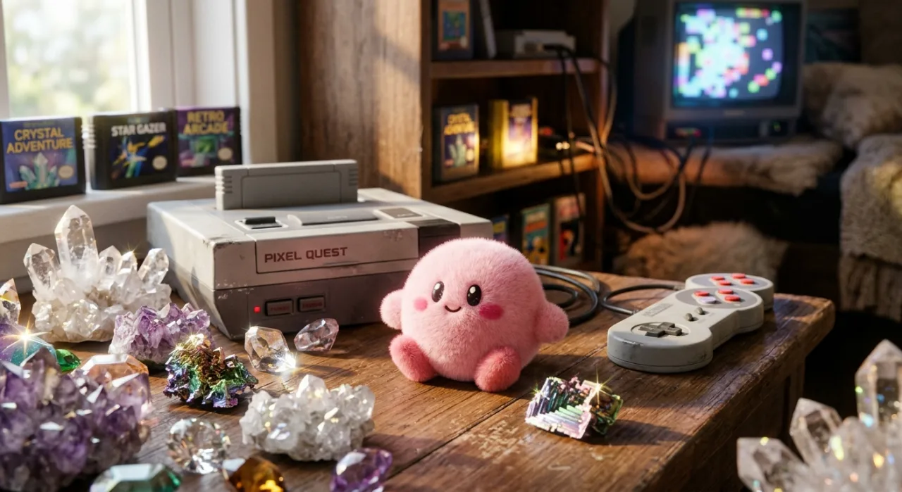 Kirby sorrindo, envolto em brilho dourado, ao lado do logo dourado de “Kirby: Return to Dream Land”
