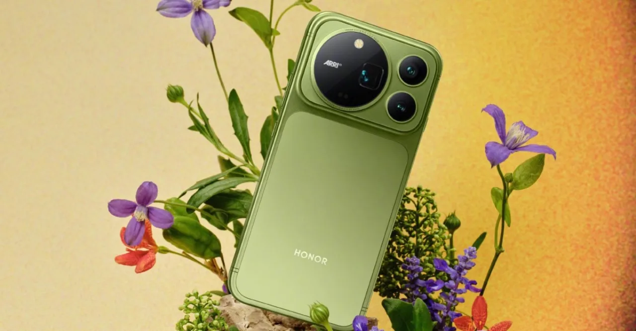 Smartphone Honor Magic 9 Pro Max em destaque, com módulo de câmera grande estilo Arri e ícone de bateria ampliada