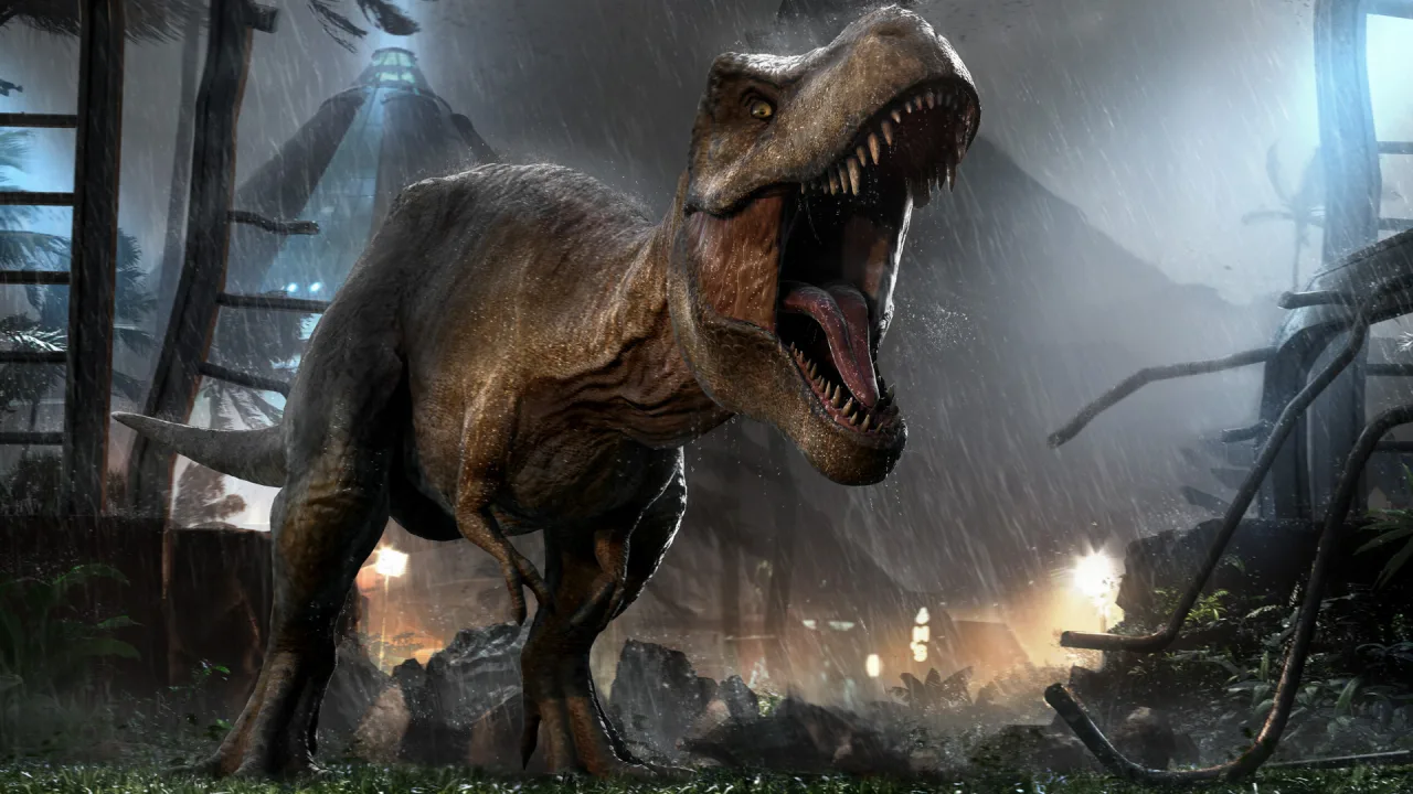 Um dinossauro de brinquedo ao lado de um haltere e uma garrafa de água sobre um tapete de yoga