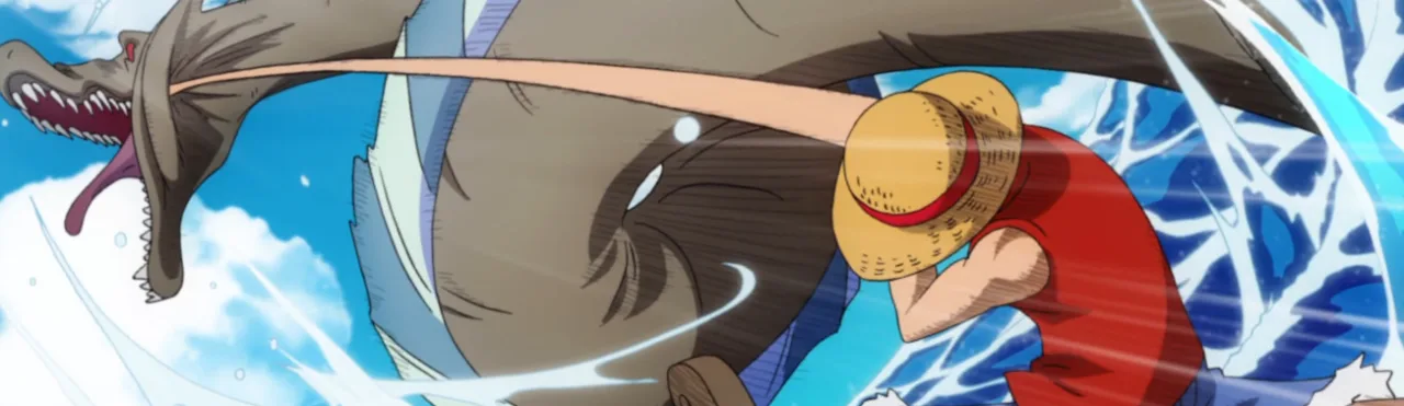 Um atleta em pose de alongamento, usando camiseta temática de One Piece, segurando um haltere ao lado de um pôster do Kaido