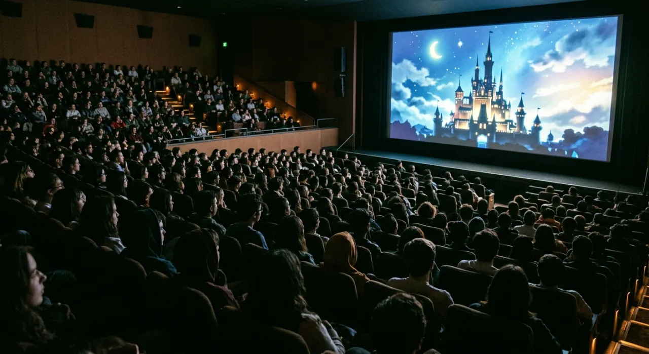 Tanjiro e Nezuko em pose heroica diante de um castelo iluminado, com o logo da Netflix ao fundo
