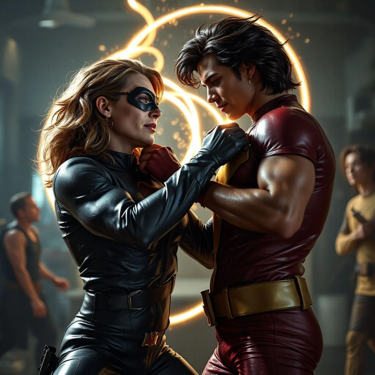 Maxwell Lord controla Superman, enquanto a Mulher‑Maravilha o encara, com o logo ‘Absolute’ ao fundo