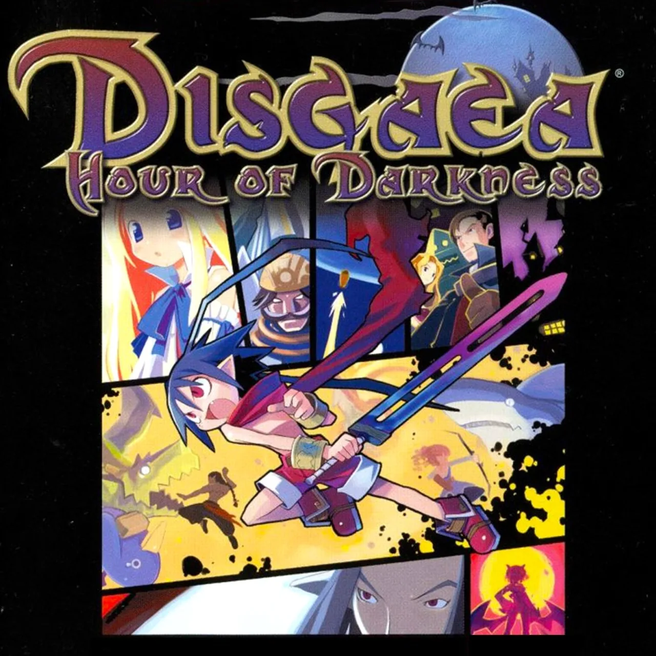 Jovem no supino, segurando controle, tela exibe sprites 2D de Disgaea, garrafa d'água ao lado