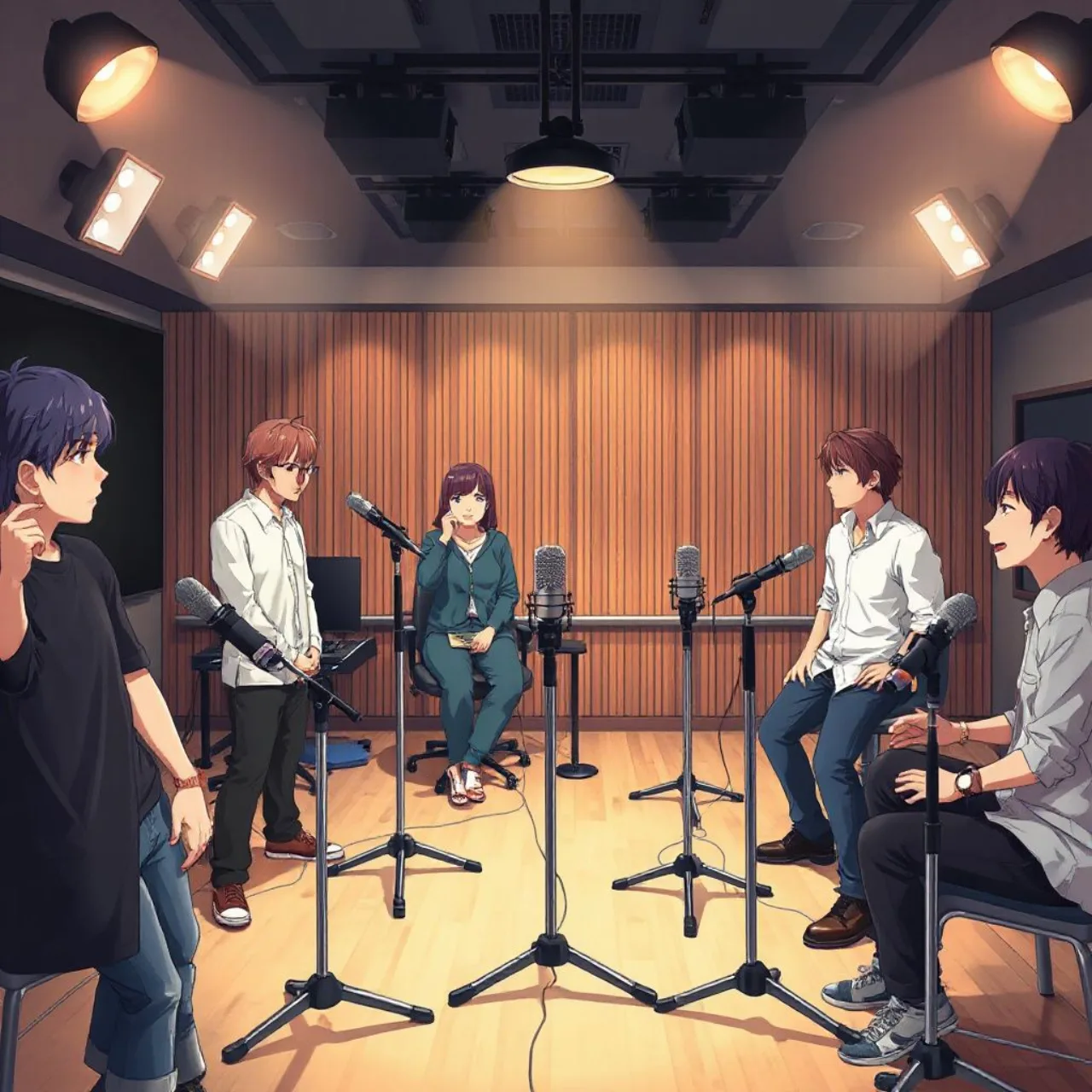 Rie Murakawa e Yusuke Kobayashi posam com microfones ao lado de troféus dourados sob banner “Summer 2026 Seiyuu”