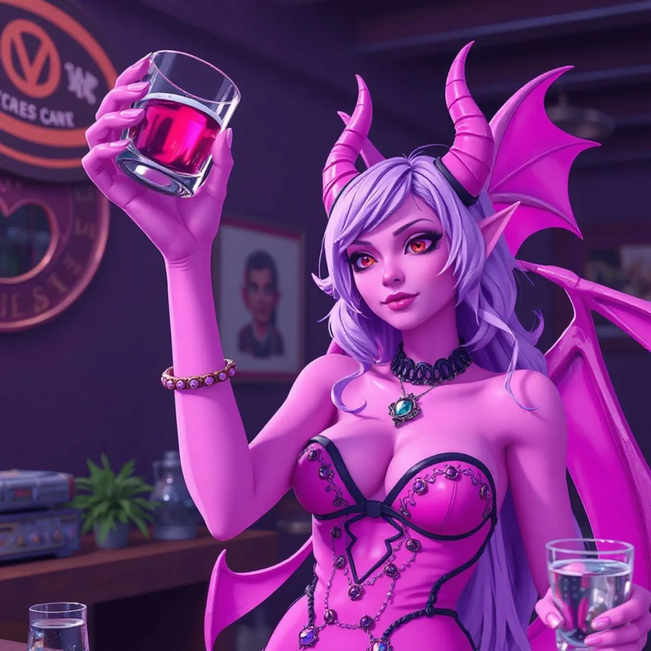 Logo de Drunken Goddess Reflex ao lado de um avatar de deusa bêbada segurando um copo, sobreposto a um aviso de IA