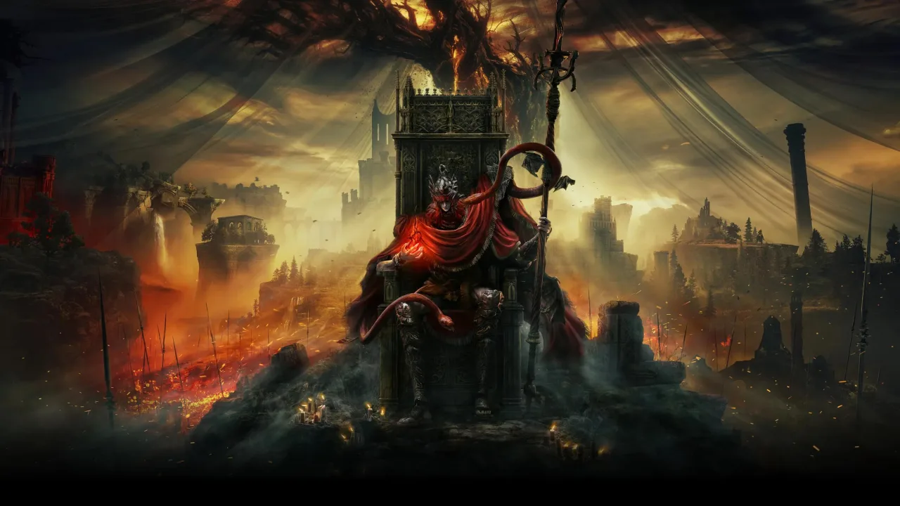 Um jogador segurando o Switch 2, rodeado por halteres e um copo de água, com a capa de Elden Ring ao fundo