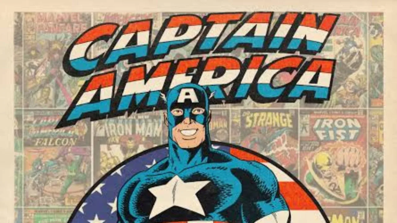 Storyboard original de Captain America #175 (1974) com duas páginas lado a lado, arte dos anos 70 e logo Marvel
