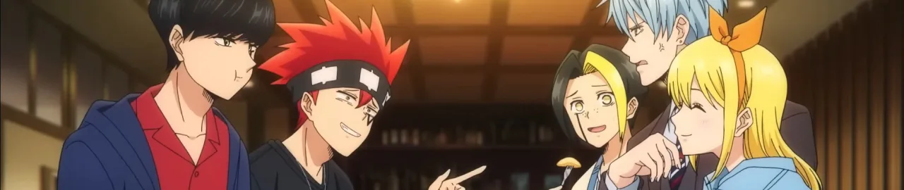 Jovem musculoso em roupa de anime levanta barra com energia mágica ao fundo de livros de feitiço