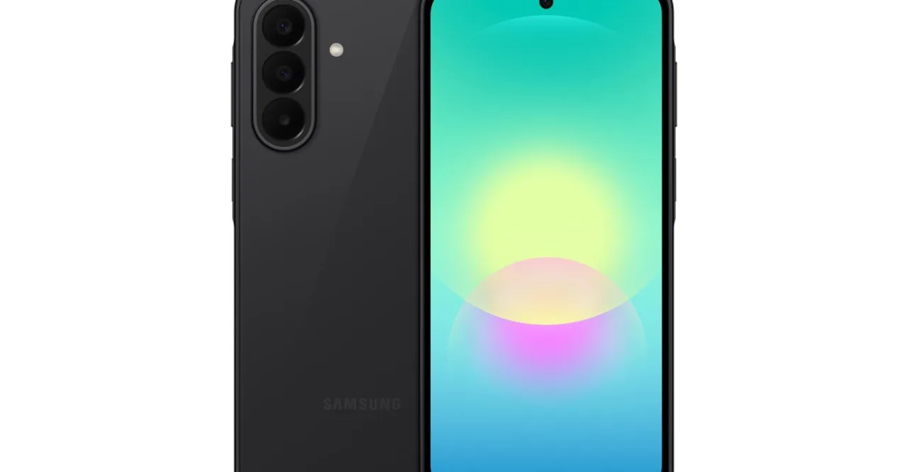 Smartphone Samsung Galaxy A27 sobre um tapete de yoga, ao lado de halteres de ferro e uma garrafa de água