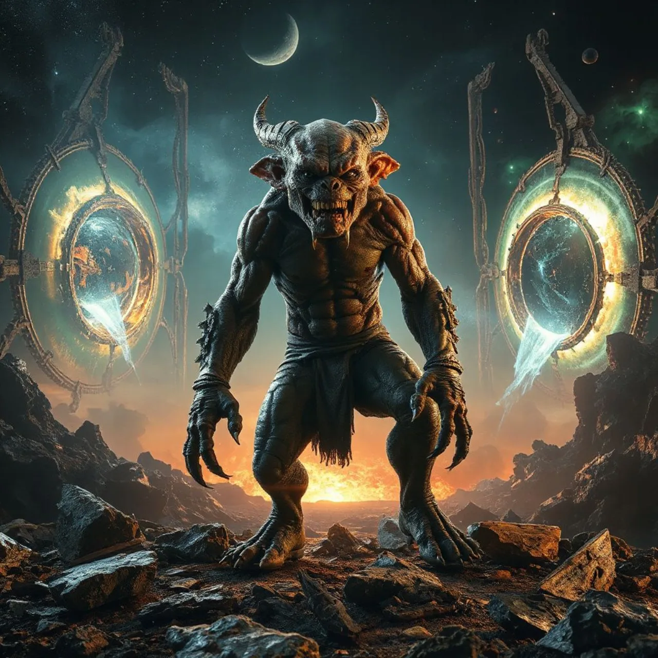 Wolverine empunhando garras de adamantium, cercado por portais cintilantes que sugerem múltiplos universos